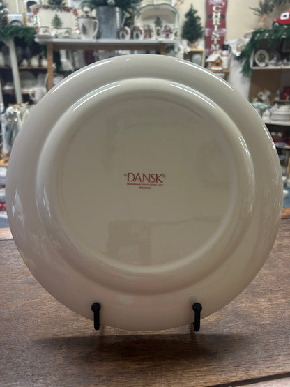 White dinner plate bottom with 'DANSK' mark on center and glossy glaze