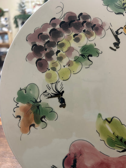 White 12-inch platter with multicolor grape and leaf illustrations on the surface