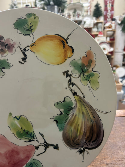 12-inch fruit platter with lemon, greens, and eggplant illustrations on white base