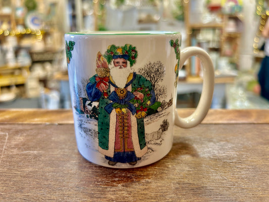 Red Green White Spode British Santa Around the World Mug, 3 1/4"