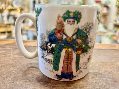 Red Green White Spode British Santa Around the World Mug, 3 1/4"