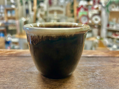 Pfaltzgraff drip-style custard cup with dark brown glazed interior and flared rim
