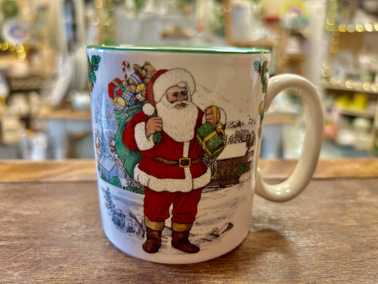 Red Green White Spode American Santa Around the World Mug, 3 1/4"