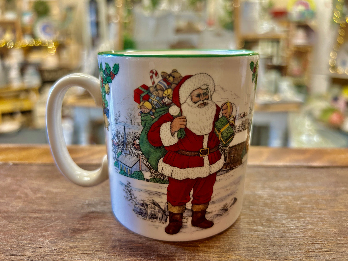 Red Green White Spode American Santa Around the World Mug, 3 1/4"