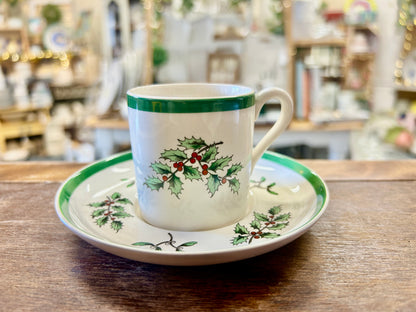 Red Green White Spode Espresso Mug and Saucer, 2 1/4"