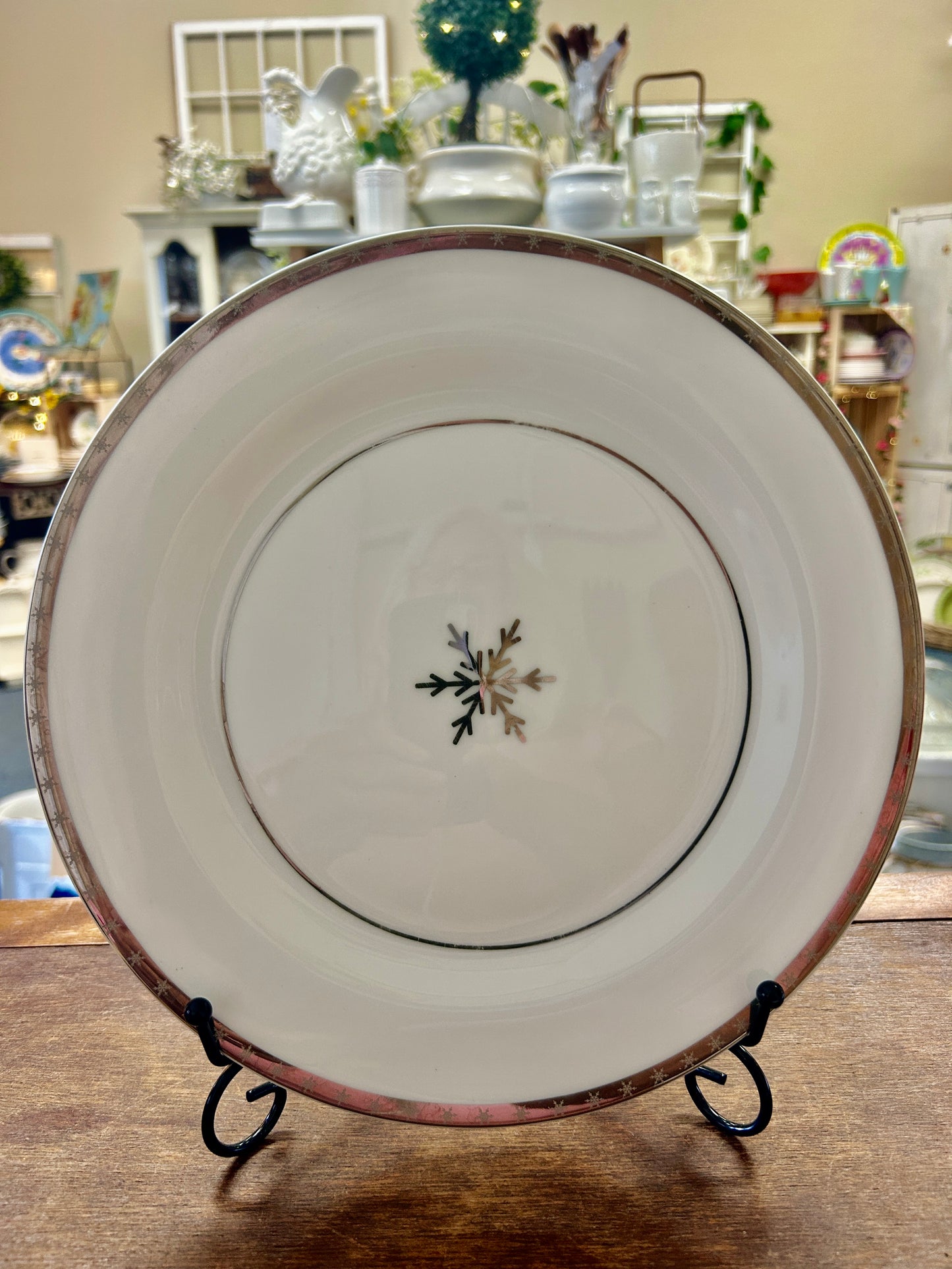 Silver & White Home First Frost Dinner Plate, 10 3/4"