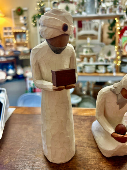 Cream Willow Tree wise man nativity figurine in robe, holding a brown book
