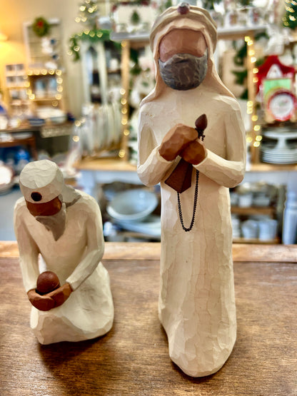 Cream Willow Tree wise man nativity figurine holding a brown book and rosary, standing