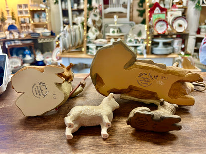 Cream stable animal set showing backs with printed Willow Tree labels