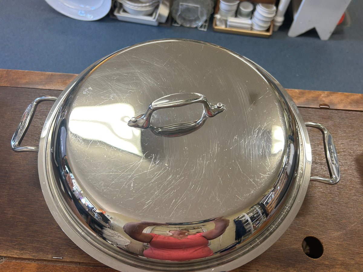 Silver All Clad Copper Core 13" Skillet w/ Lid, 13"
