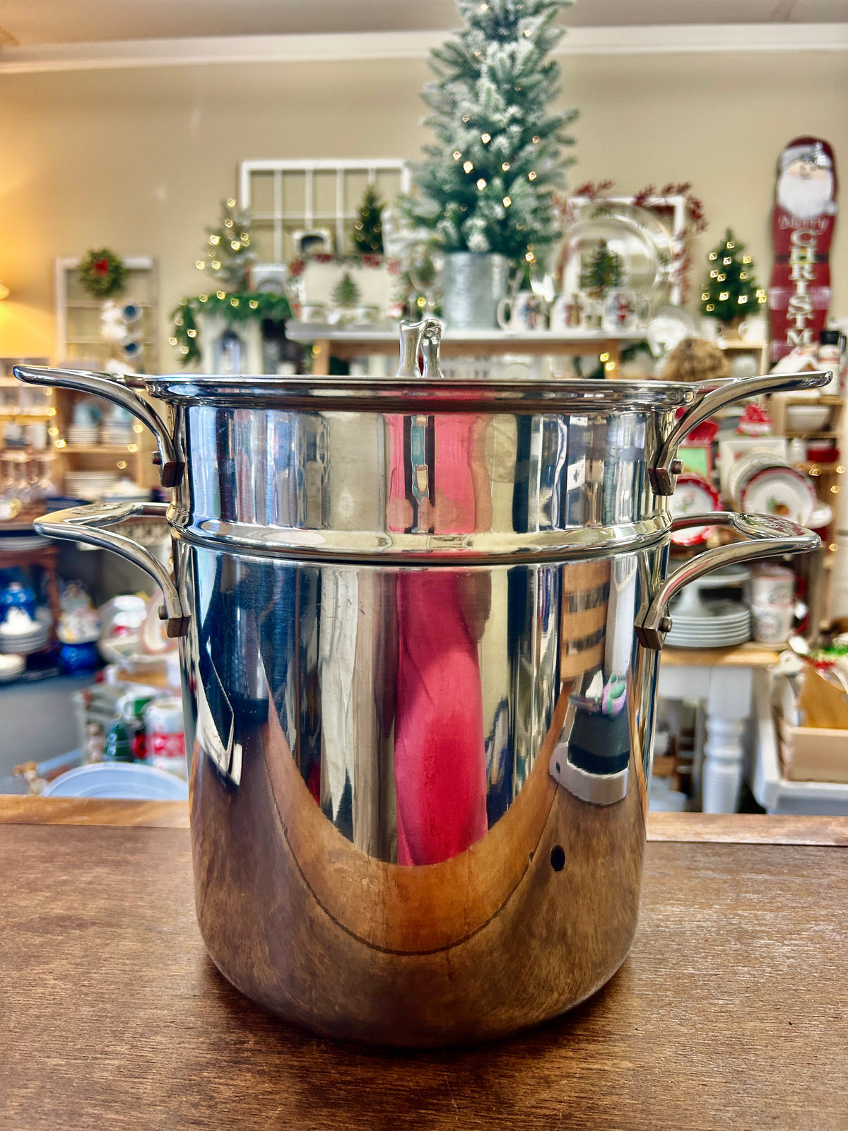 Silver All Clad 7 QT Stock Pot, Strainer, & Lid, 7 QT
