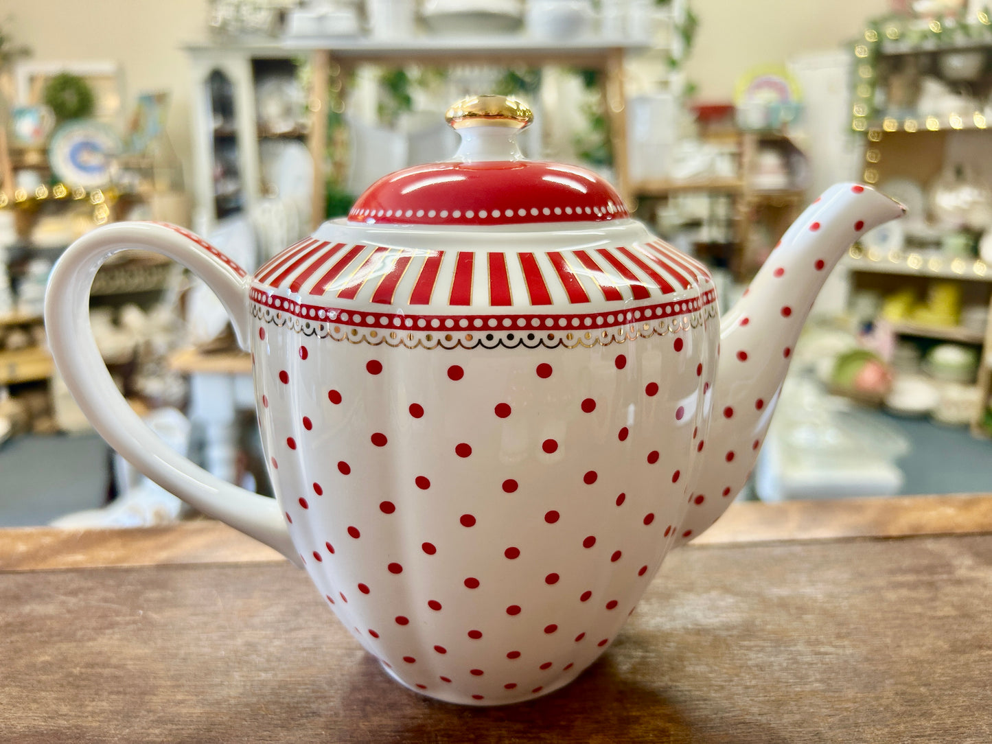 Grace Teaware Red Polka Dot Tea Pot, 7"