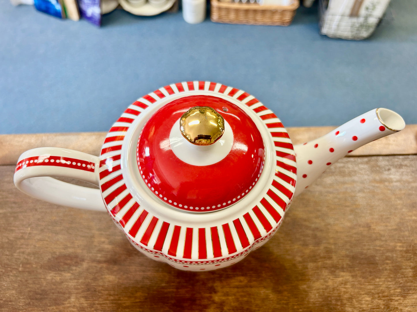 Grace Teaware Red Polka Dot Tea Pot, 7"