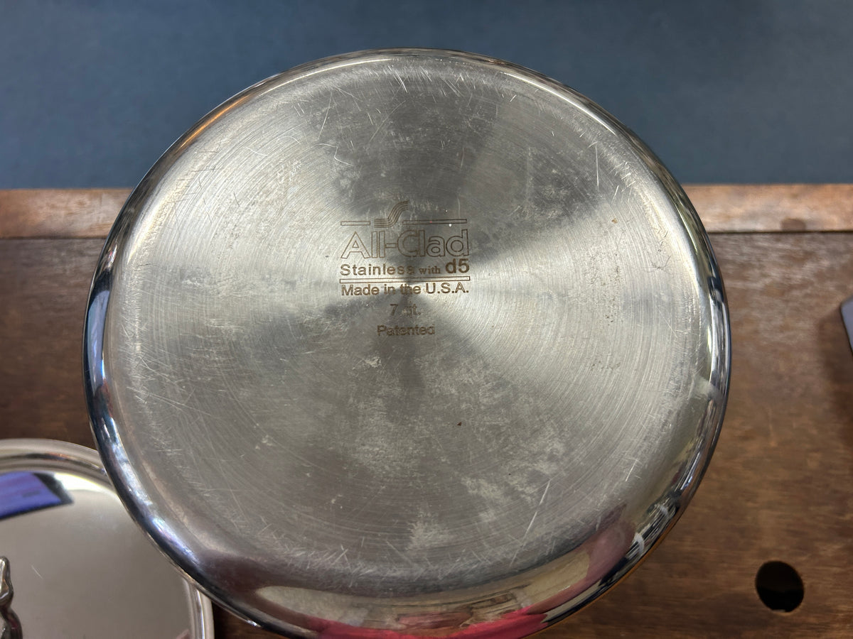 Silver All Clad 7 QT Stock Pot, Strainer, & Lid, 7 QT