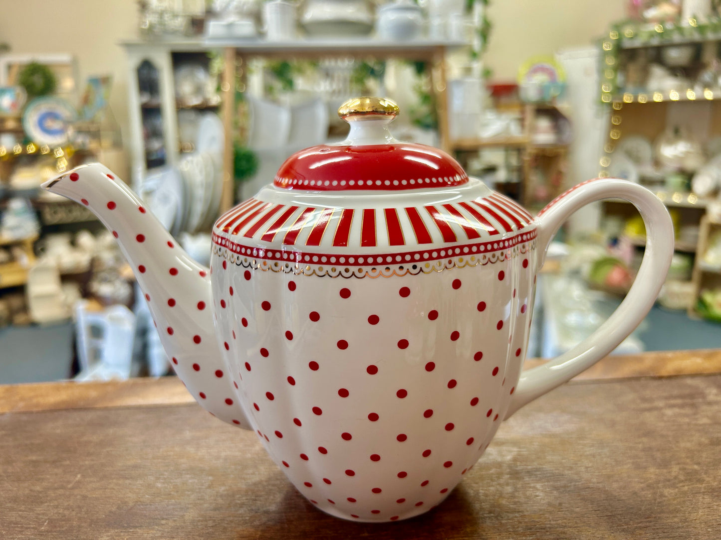 Grace Teaware Red Polka Dot Tea Pot, 7"