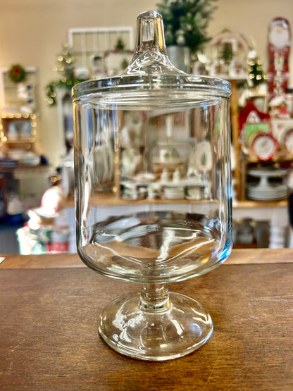 Clear Pedestal Jar w/ Lid, 8"