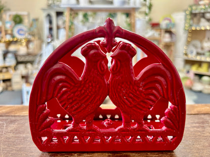 Red  Cast Iron Rooster Napkin Holder, 6"