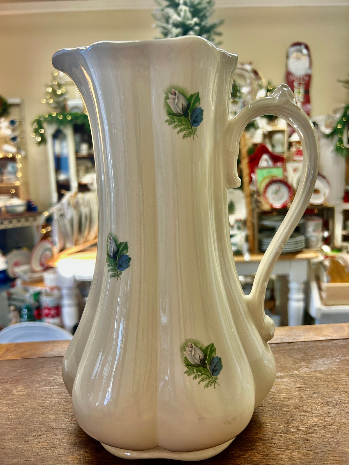 White Cramer Vintage Rose Pitcher, 10 1/2"