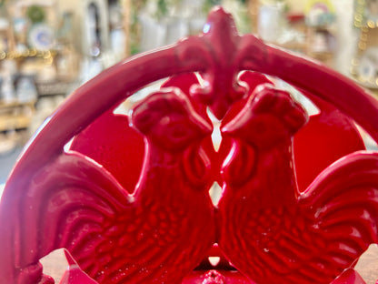 Red  Cast Iron Rooster Napkin Holder, 6"