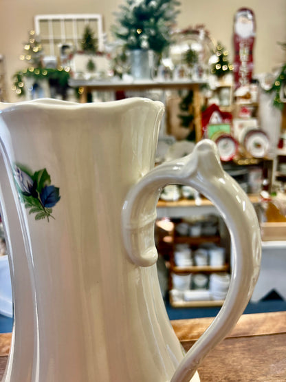 White Cramer Vintage Rose Pitcher, 10 1/2"