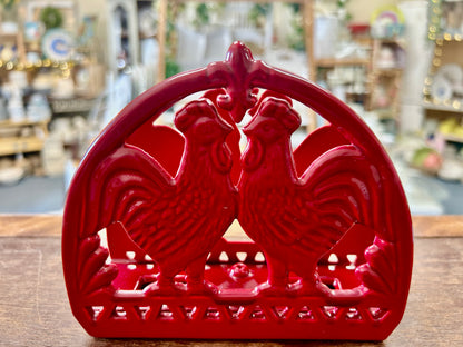 Red  Cast Iron Rooster Napkin Holder, 6"
