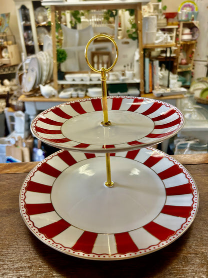 Grace Teaware Red & White 2 Tier, 9 1/2"