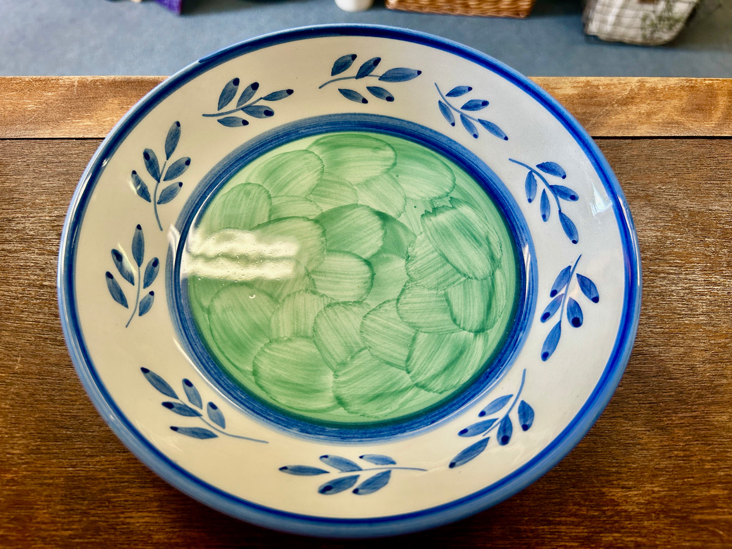 Blue & Green Villeroy & Boch Blue Leaves Bowl Portugal, 7 3/4"