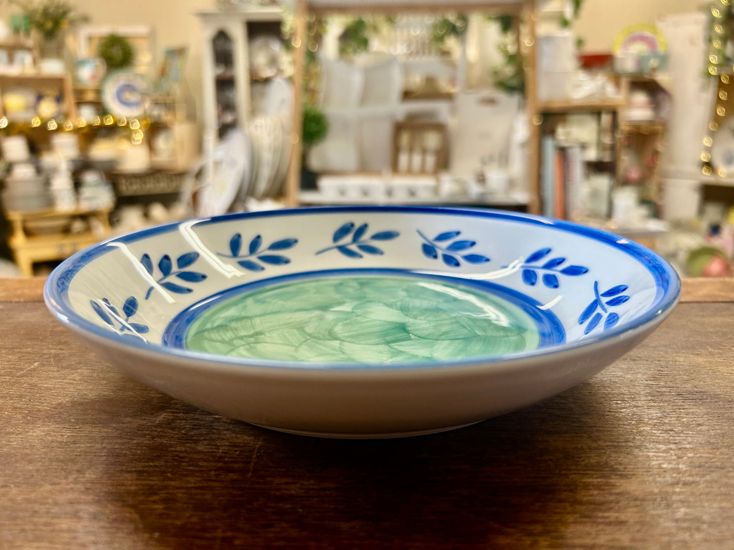 Blue & Green Villeroy & Boch Blue Leaves Bowl Portugal, 7 3/4"