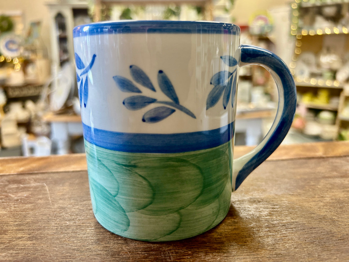 Blue & Green Villeroy & Boch Blue Leaves Mug Portugal, 4"