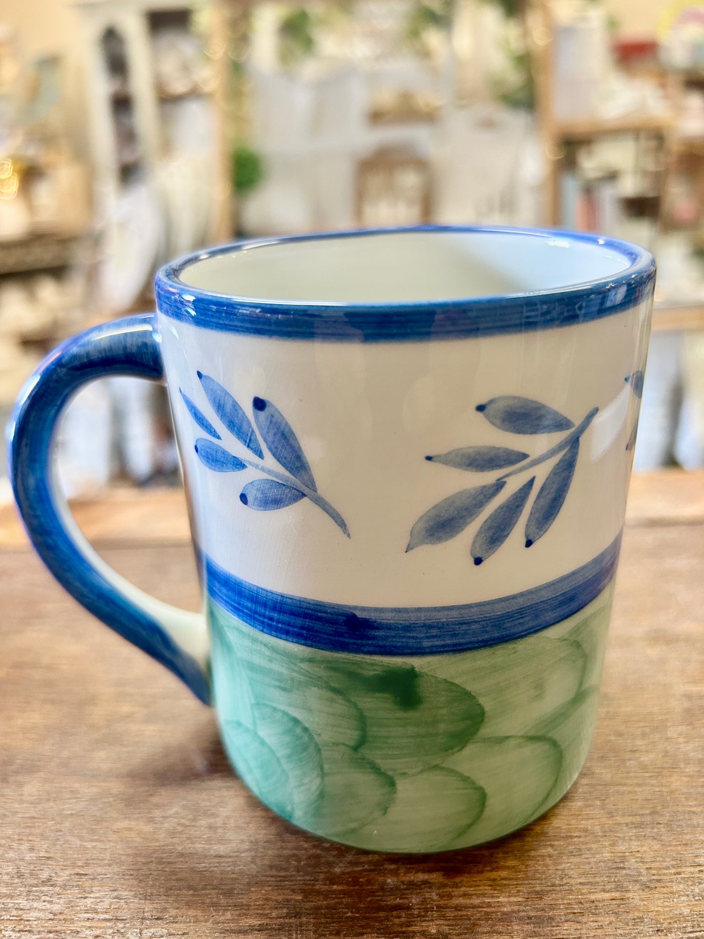 Blue & Green Villeroy & Boch Blue Leaves Mug Portugal, 4"