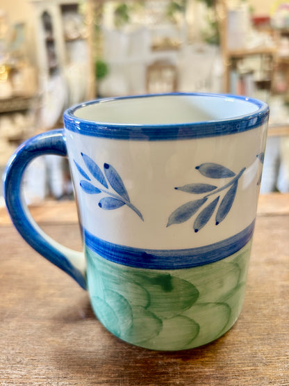 Blue & Green Villeroy & Boch Blue Leaves Mug Portugal, 4"