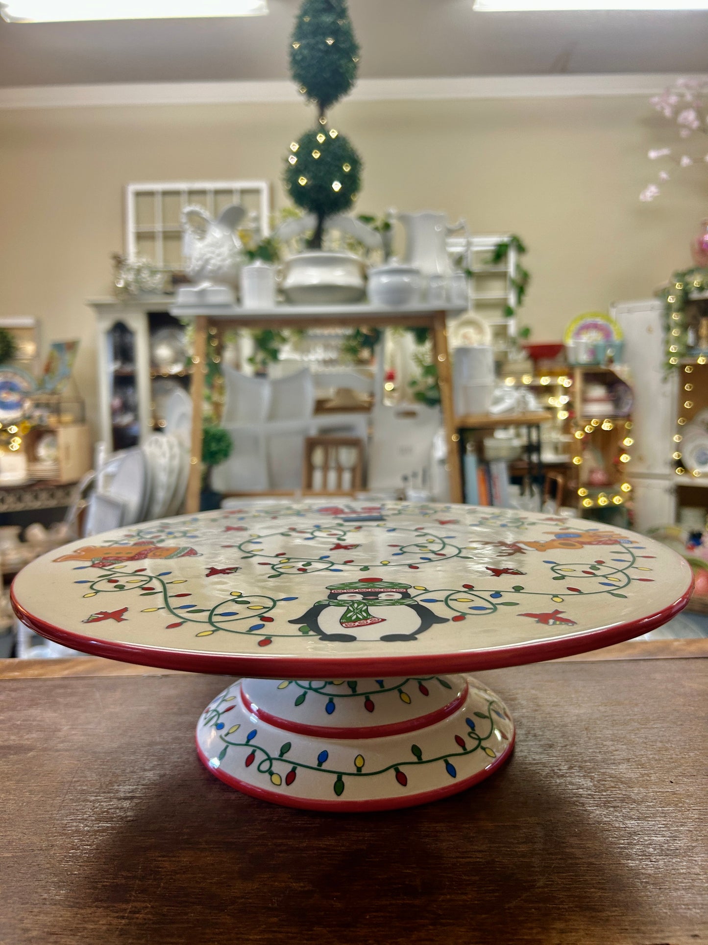 Red Green White Temptations Christmas Cake Stand, 13"
