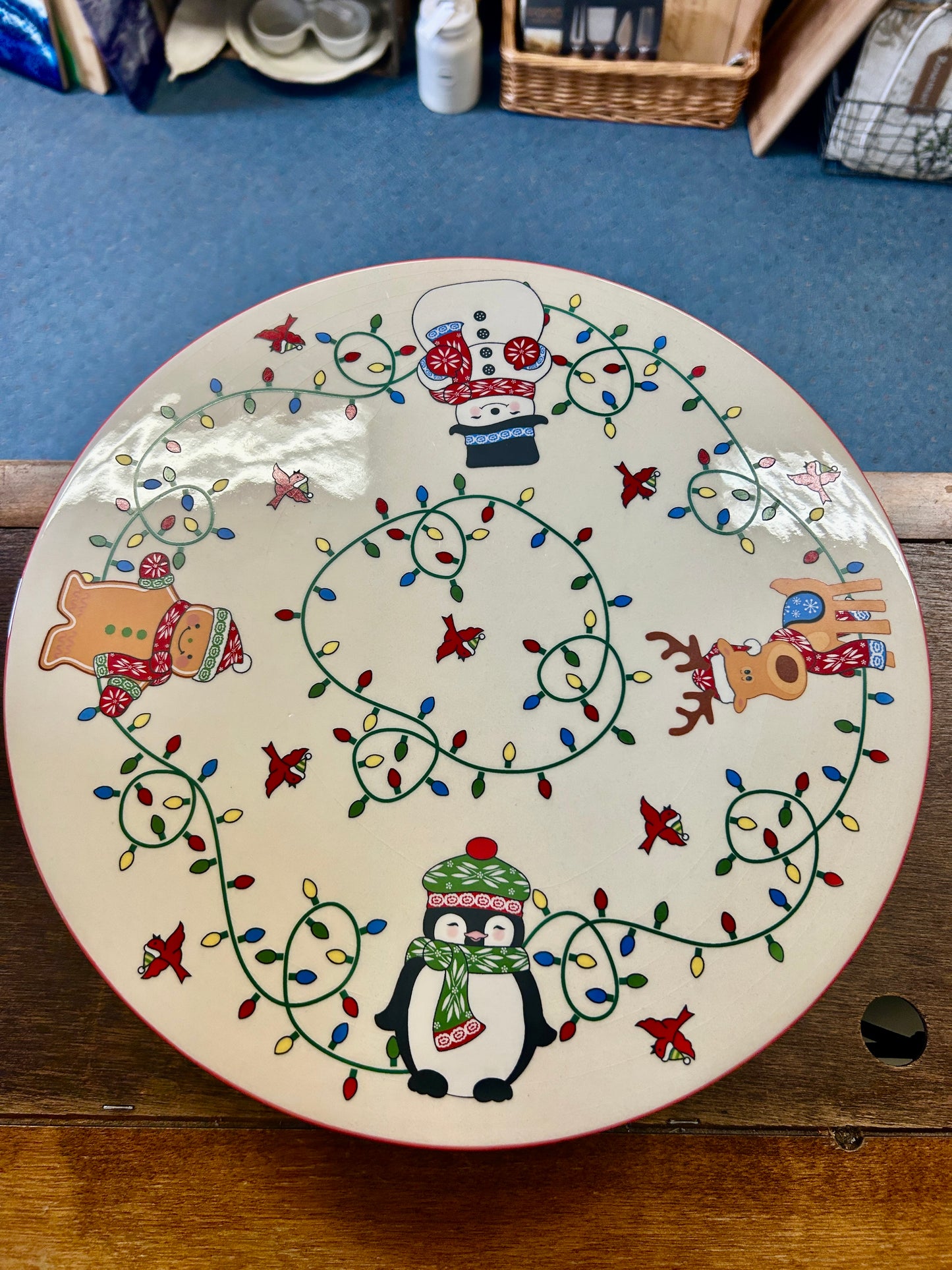 Red Green White Temptations Christmas Cake Stand, 13"