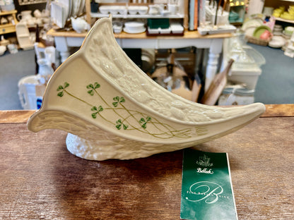 Cream Belleek Shamrock Cornucopia Ireland, 12"