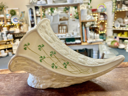 Cream Belleek Shamrock Cornucopia Ireland, 12"