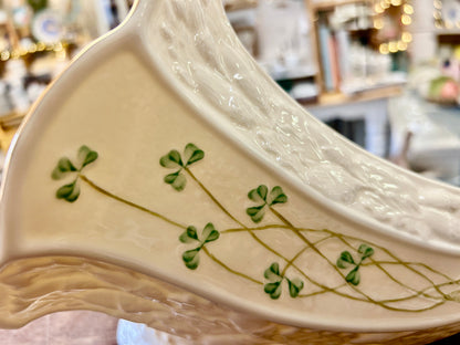 Cream Belleek Shamrock Cornucopia Ireland, 12"