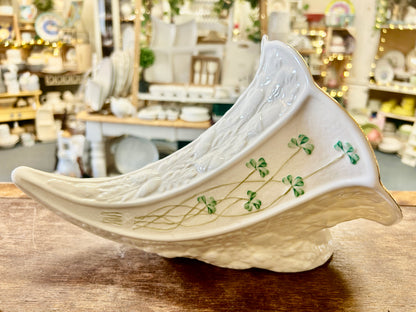 Cream Belleek Shamrock Cornucopia Ireland, 12"