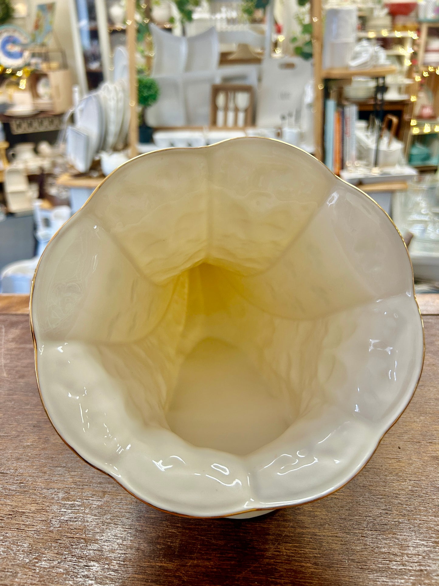 Cream Belleek Shamrock Cornucopia Ireland, 12"