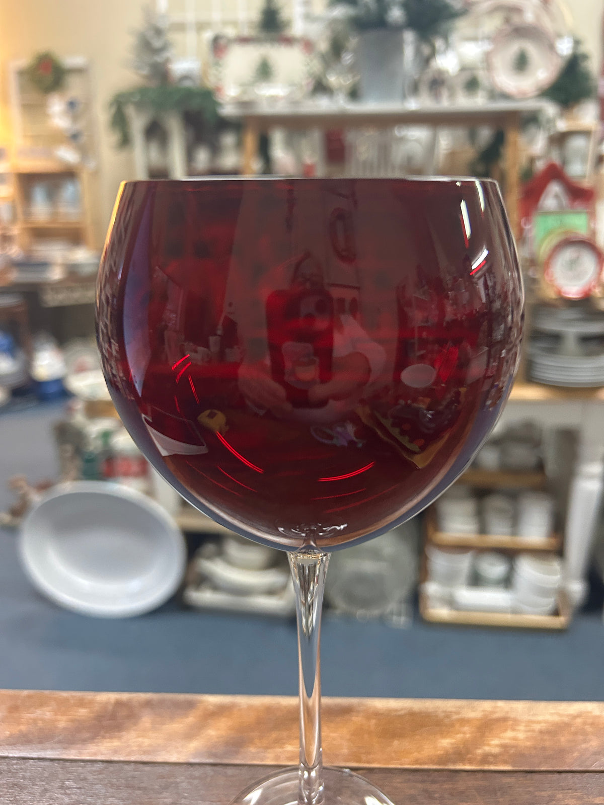 Lenox Holiday Gems red wine glass, full view with clear stem