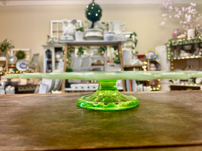 Green Fenton Colonial Thumbprint Cake Stand, 12"