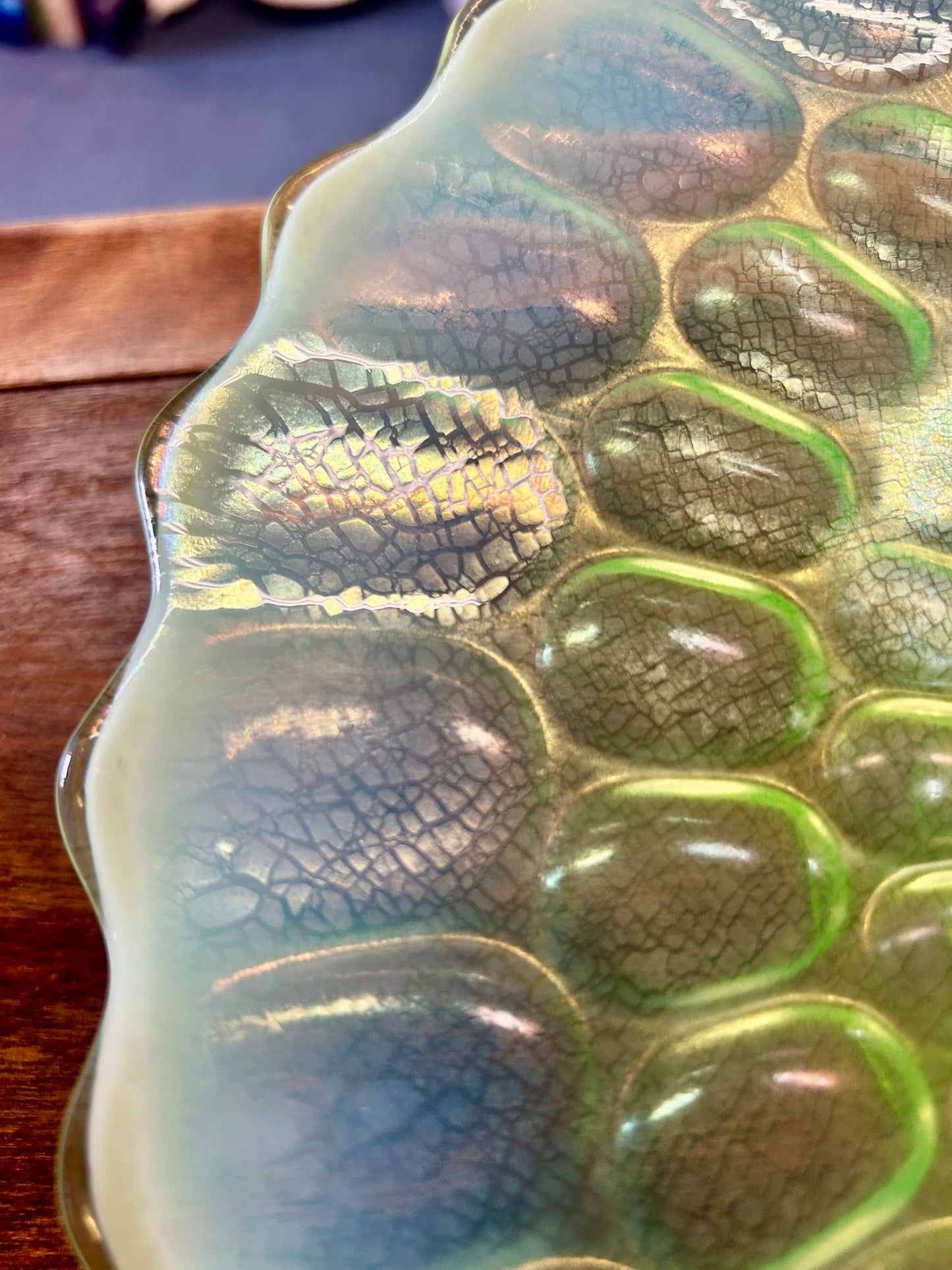 Green Fenton Colonial Thumbprint Cake Stand, 12"