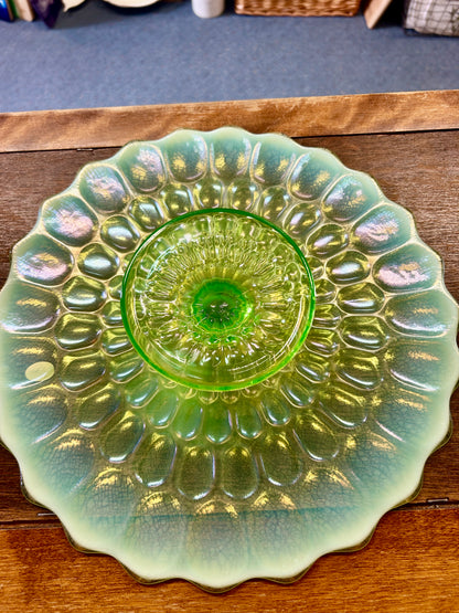Green Fenton Colonial Thumbprint Cake Stand, 12"