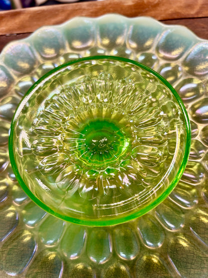 Green Fenton Colonial Thumbprint Cake Stand, 12"