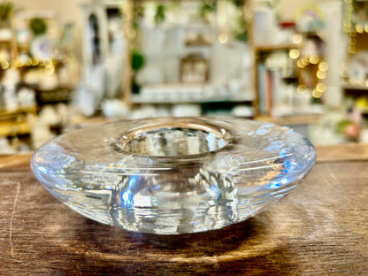 Clear Simon Pierce Signed Thetford Glass Candleholder, 4 1/2"