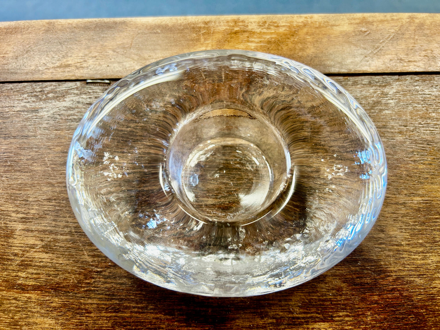 Clear Simon Pierce Signed Thetford Glass Candleholder, 4 1/2"
