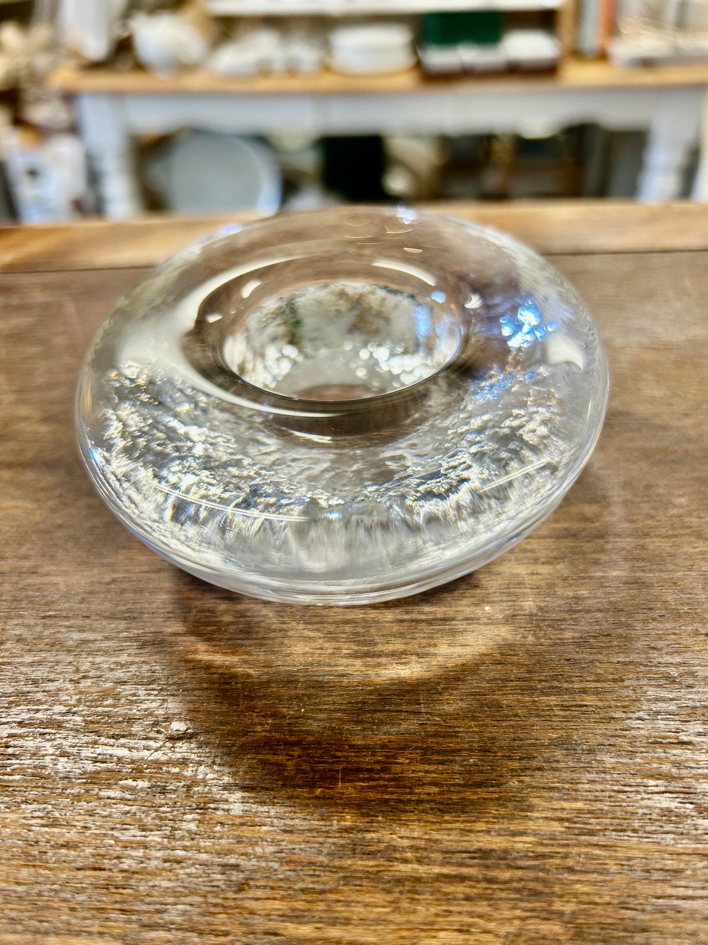 Clear Simon Pierce Signed Thetford Glass Candleholder, 4 1/2"