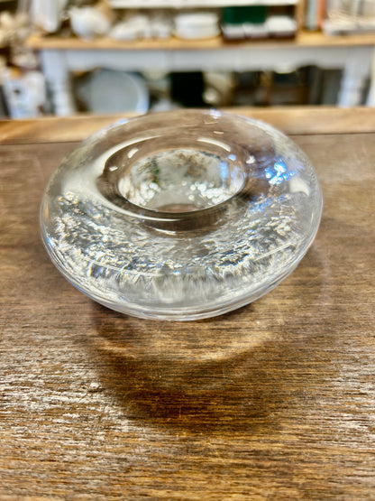Clear Simon Pierce Signed Thetford Glass Candleholder, 4 1/2"