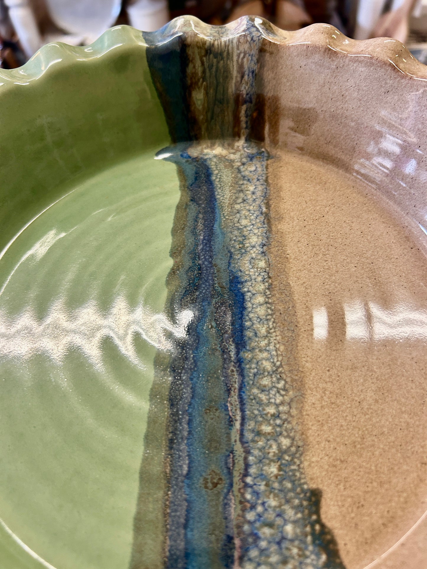 Green & Brown  Glazed Pie Plate, 10 3/4"