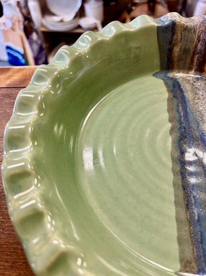Green & Brown  Glazed Pie Plate, 10 3/4"