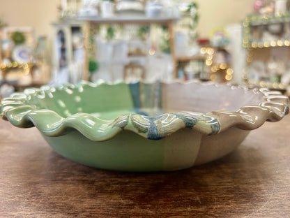 Green & Brown  Glazed Pie Plate, 10 3/4"